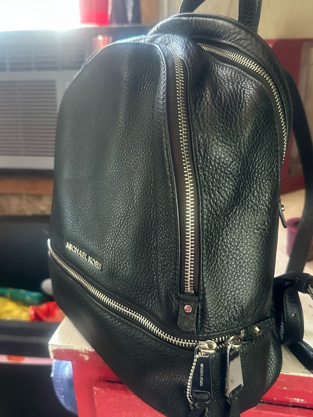 Michael Kors Black Pebbled Leather Mini Backpack with Silver Hardware